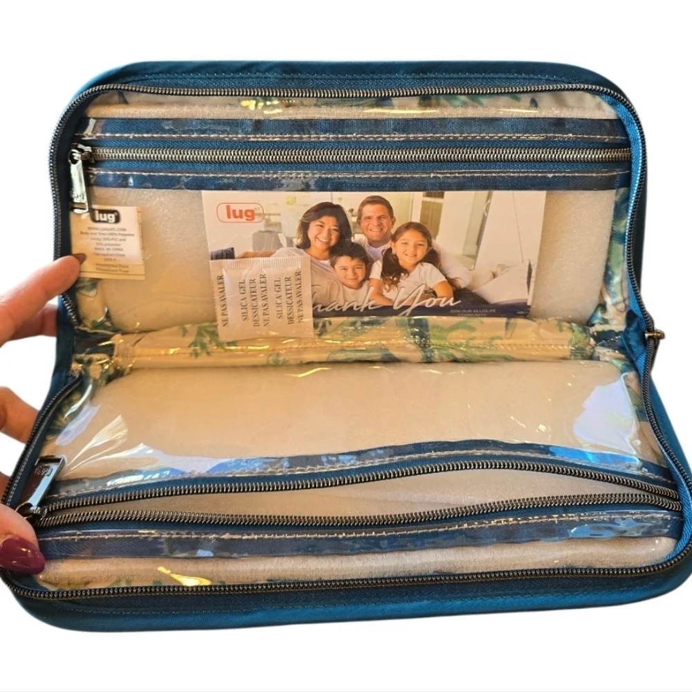 Lug Travel Lay Flat Teal Nylon Zip Around Cosmetic Toiletry Bag